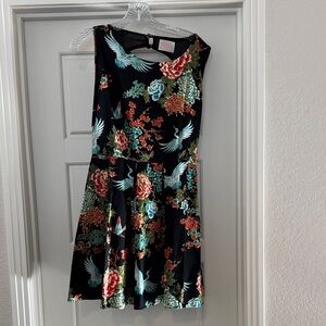 Floral Black Dress with Birds